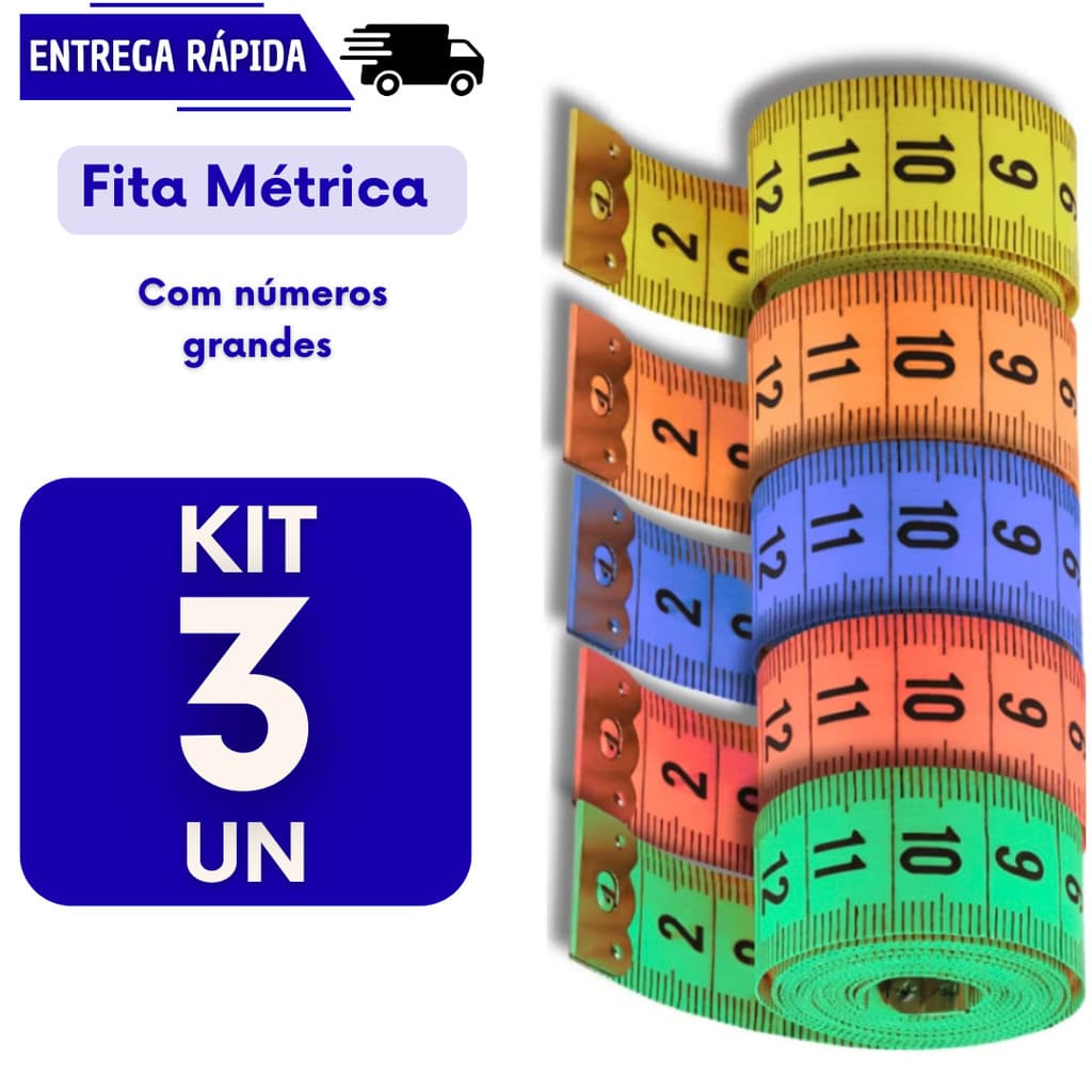 Kit 3 Fita Metrica 150cm Corporal Costureira Costura Fitness Medição Corpo Flexível Fitas Trenas Metricas Corpo Medir