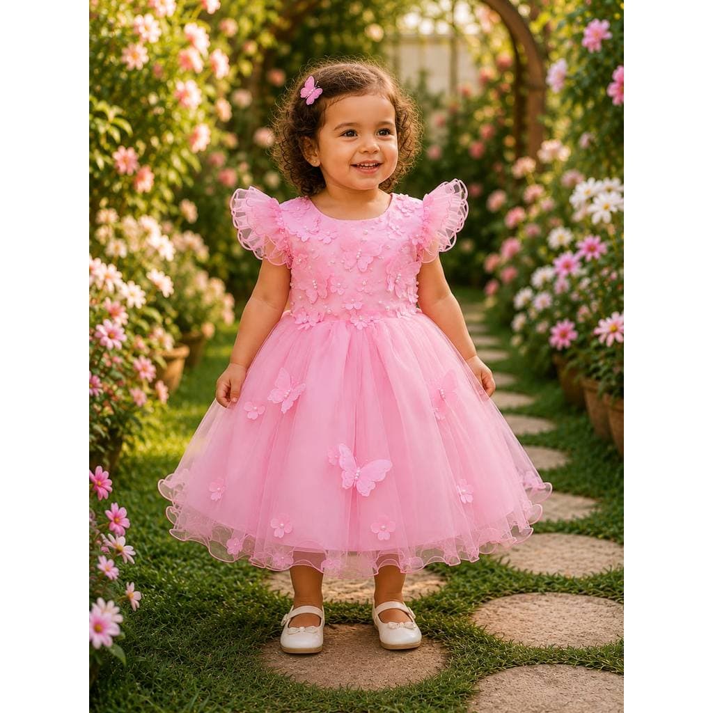Vestido Infantil Jardim Encatado Com Apliques Luxo 1 Ao 3