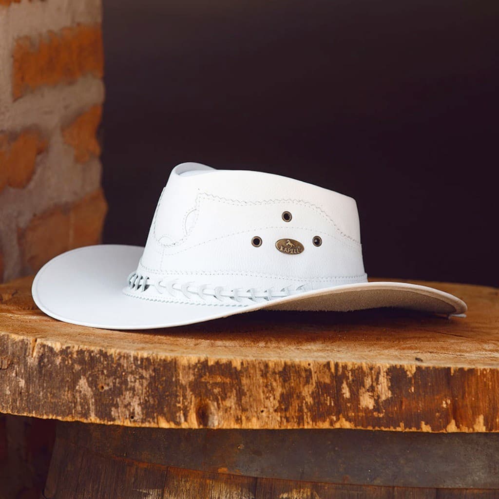 Chapéu Country em Couro cor Branco Festa de Peão Vaquejada Linha Barretos Kapell