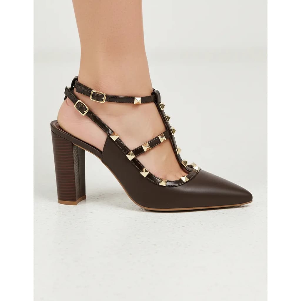 Scarpin Salto Grosso Detalhe Hotfix Pirâmide Machiatto 5500
