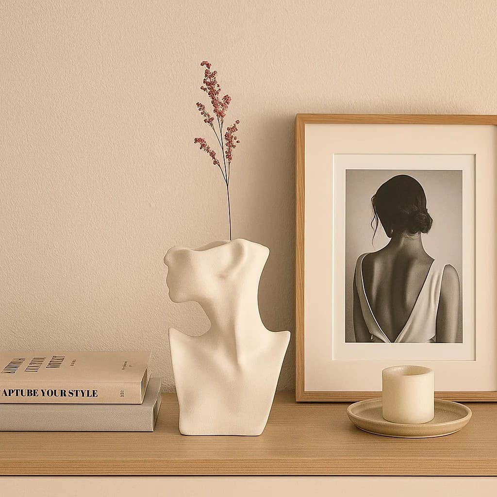Vaso Decorativo Branco e Marfim Feminino 17cm Decoração Minimalista Frida