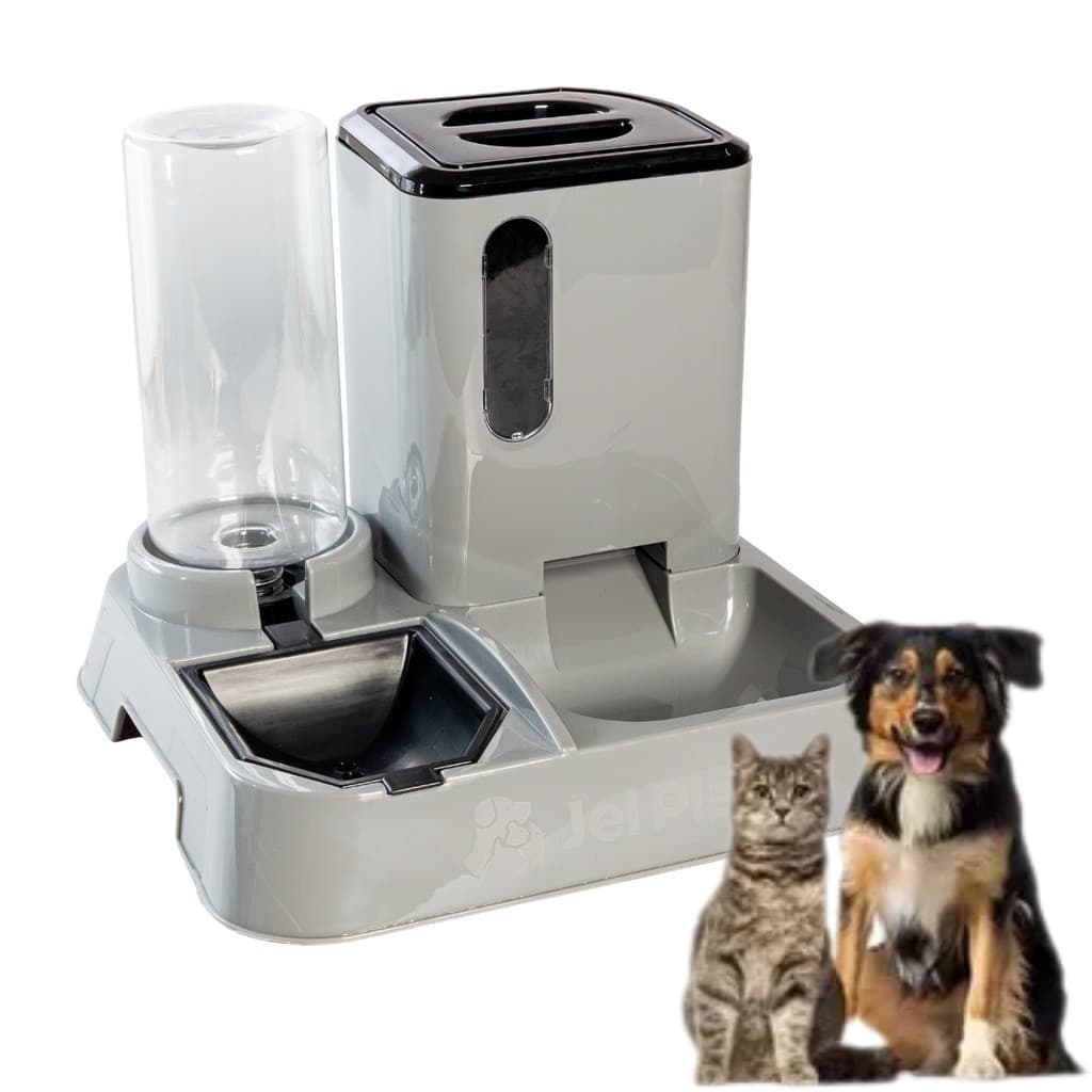 Kit Bebedouro Automático com Comedouro Pet Cinza Pet Center Para Cães e Gatos