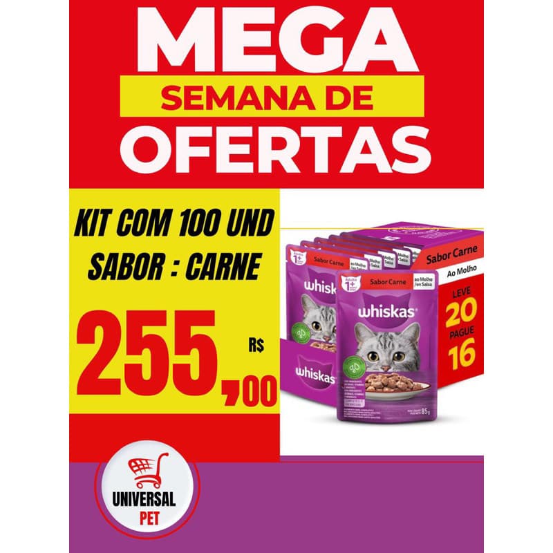 KIT 100 SACHÊS CARNE GATOS ADULTOS 85G