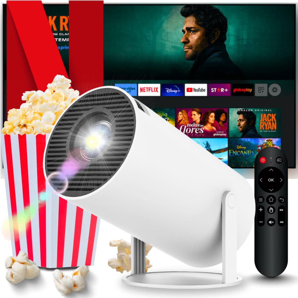 Projetor Portátil Smart Wi-Fi Hy300 Android HDMI – Cinema em Casa com Alta Definição e Conectividade