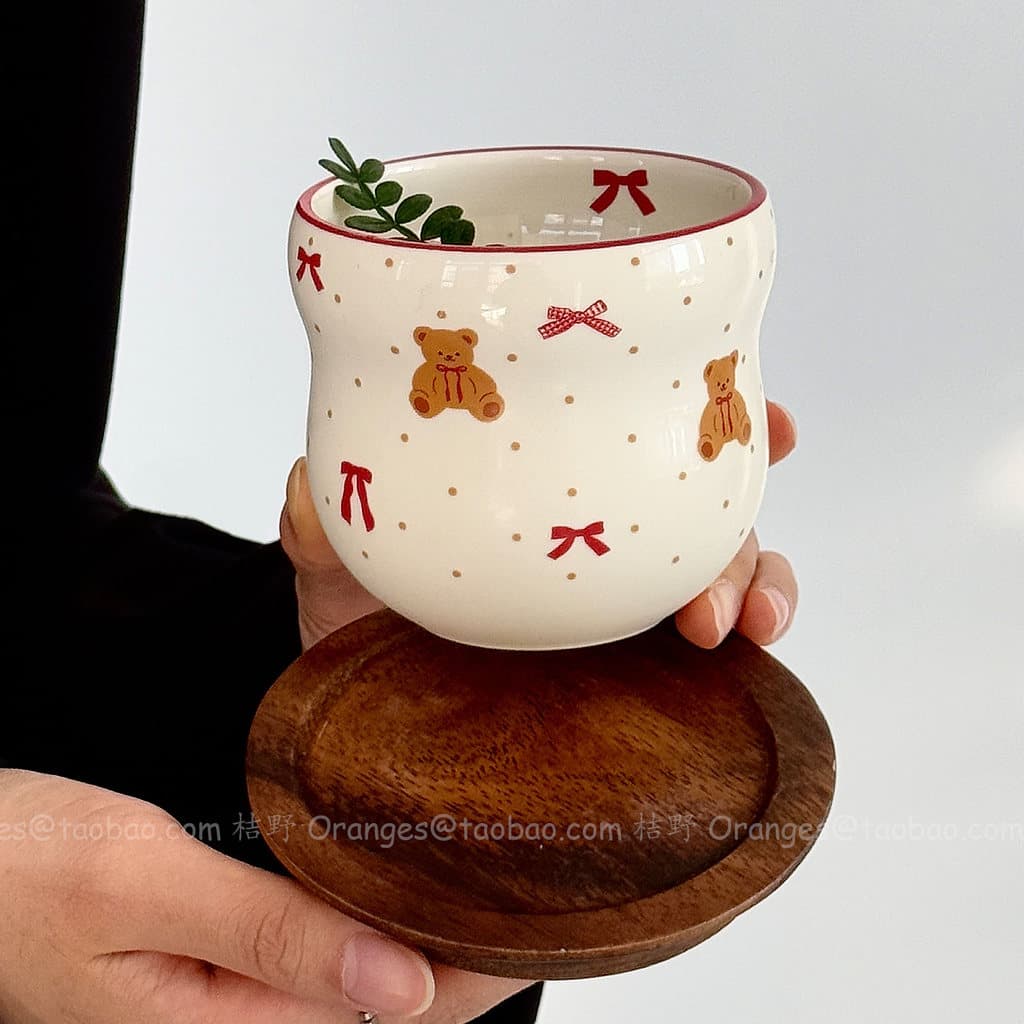 Laranjas Retro urso arco cerâmica copo de mão copo de água xícara de café guirlanda Latte copo nicho presente