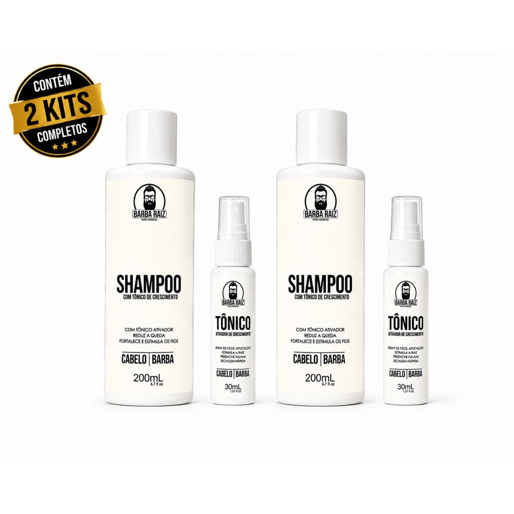 Kit 2 Shampoos e 2 Tônicos de Crescimento para Barba e cabelo produto para crescer barba