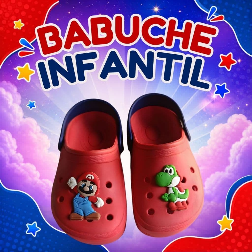 Babuche Mario Infantil Menino Encanador Vermelho Dinossauro Confortável Antiderrapante Sandália
