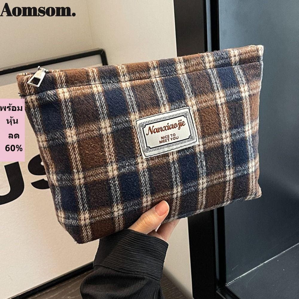 Bolsa De Maquiagem AOMSOM , Cosmética Xadrez De Grande Capacidade Armazenamento Portátil Feminina E