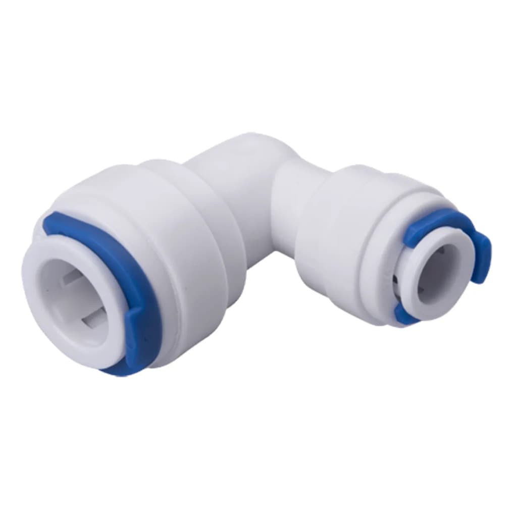 Kit 2 Conector União Cotovelo 90° Engate Rápido 3/8" x 1/2" para Água e Bebedouros Alta Resistência