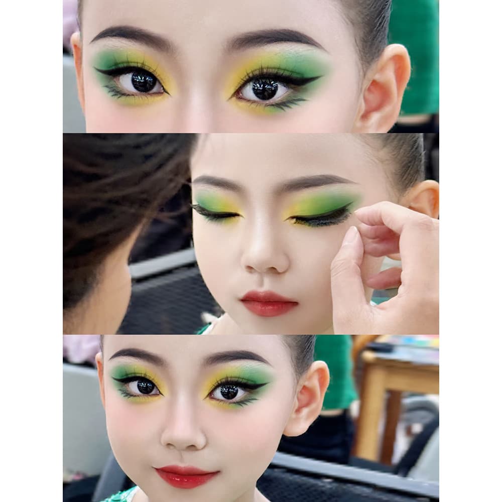 Matcha verde turquesa sombra limão verde oliva abacate cor desempenho palco maquiagem roxo azul cor paleta de sombras