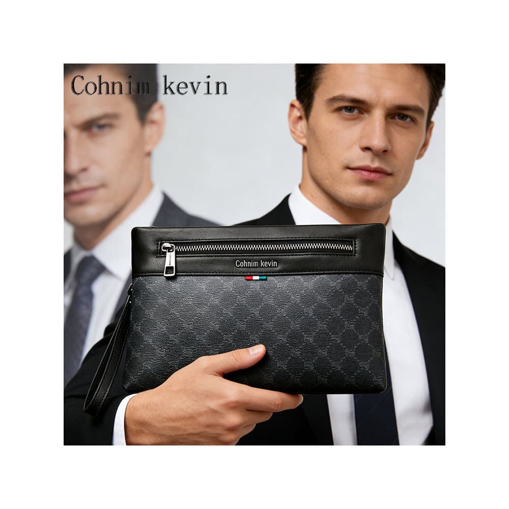 Cohnim Kevin Bolsa Embreagem Masculina 2025 Novo Estilo Couro Genuíno Business Casual Bolsa Envelope de Grande Capacidad