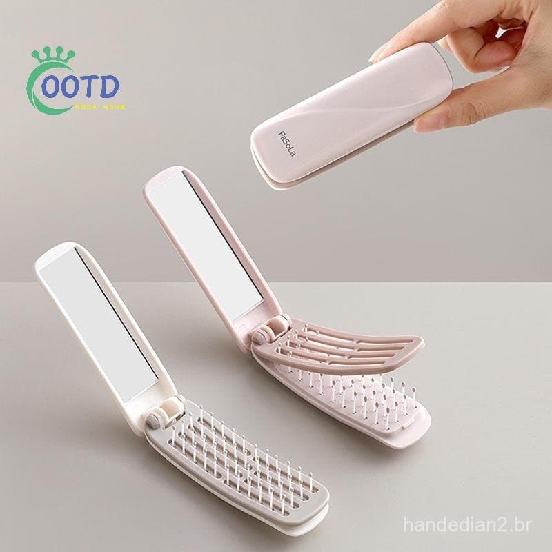 Moda Hoje Mini Escova De Cabelo Portátil Dobrável Massagem Cabeça Anti-Estática Viagem Menina Hairbs Com Espelho .