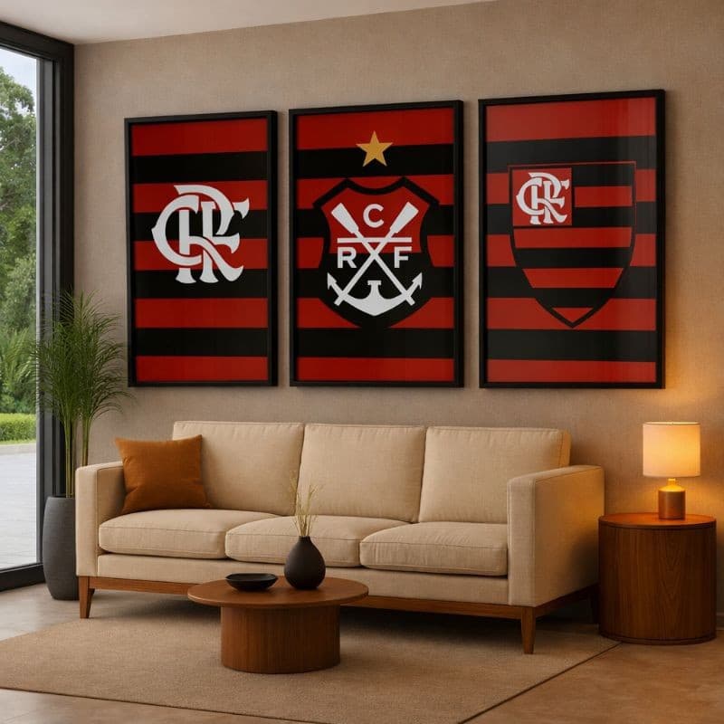 Kit 3 Quadros Decorativos  Abstrato Flamengo para Sala ou Quarto