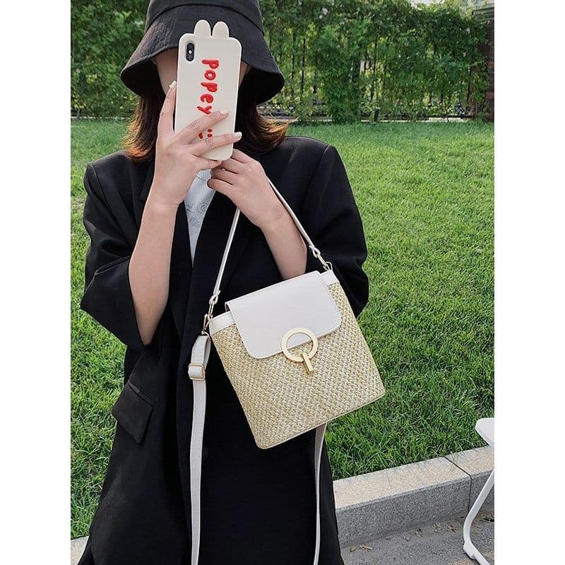 bolsa feminina bolsa transversal feminino Saco preferido feminino 2023 novo estilo bloqueio saco de palha Casual simples