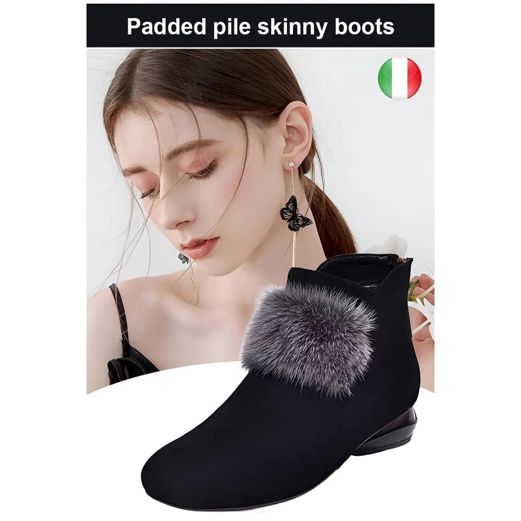 Botas de pelúcia para mães de meia-idade e idosas, modelo slim, bico fino, para outono/inverno.