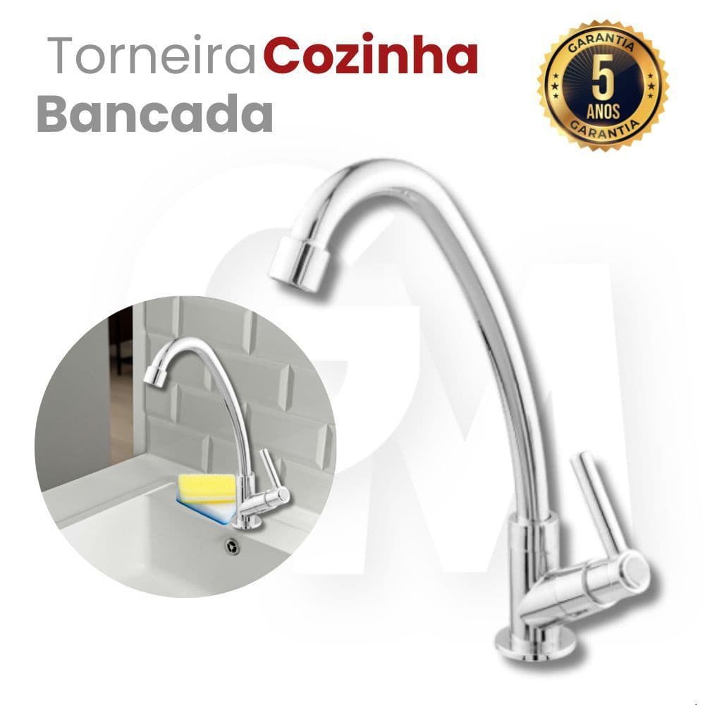 Torneira de Cozinha Cromada de Bancada Bica Móvel - 3/4 de Volta - Metal