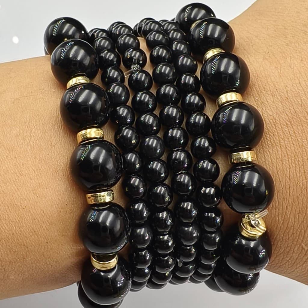 TB Moda Conjunto de pulseiras de contas de cristal, 6 peças, pulseiras femininas Masculino