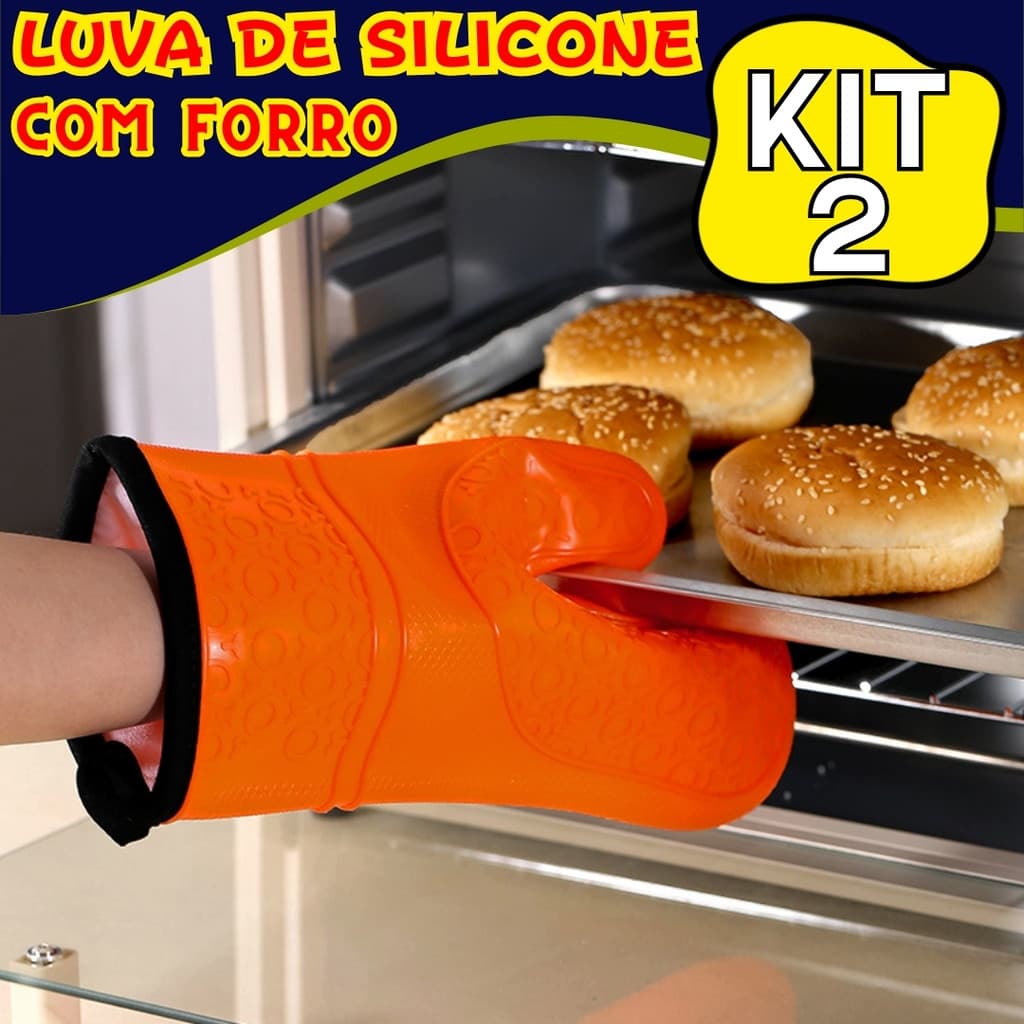 Kit 2 Luva Térmica Para Forno Assar Com Forro Interno Altas Temperaturas Casa e Cozinha