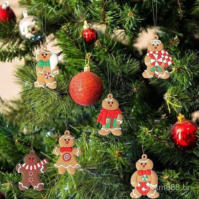 6/10/12pcs Enfeites De Homem-Biscoito-Decoração Suspensa De Árvore De Natal Estatuetas Variadas