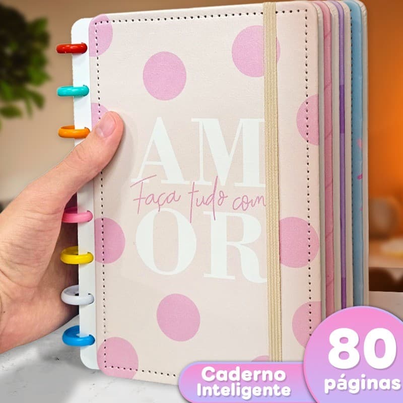 Caderno tipo Inteligente A5/B5/A4 Personalizado-Faça Tudo Com Amor-80 Páginas, Capa Dura de Courino