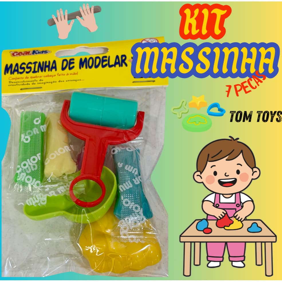 Massinha de Modelar Infantil kit com 4 Massas e 3 Acessórios brinquedo educativo