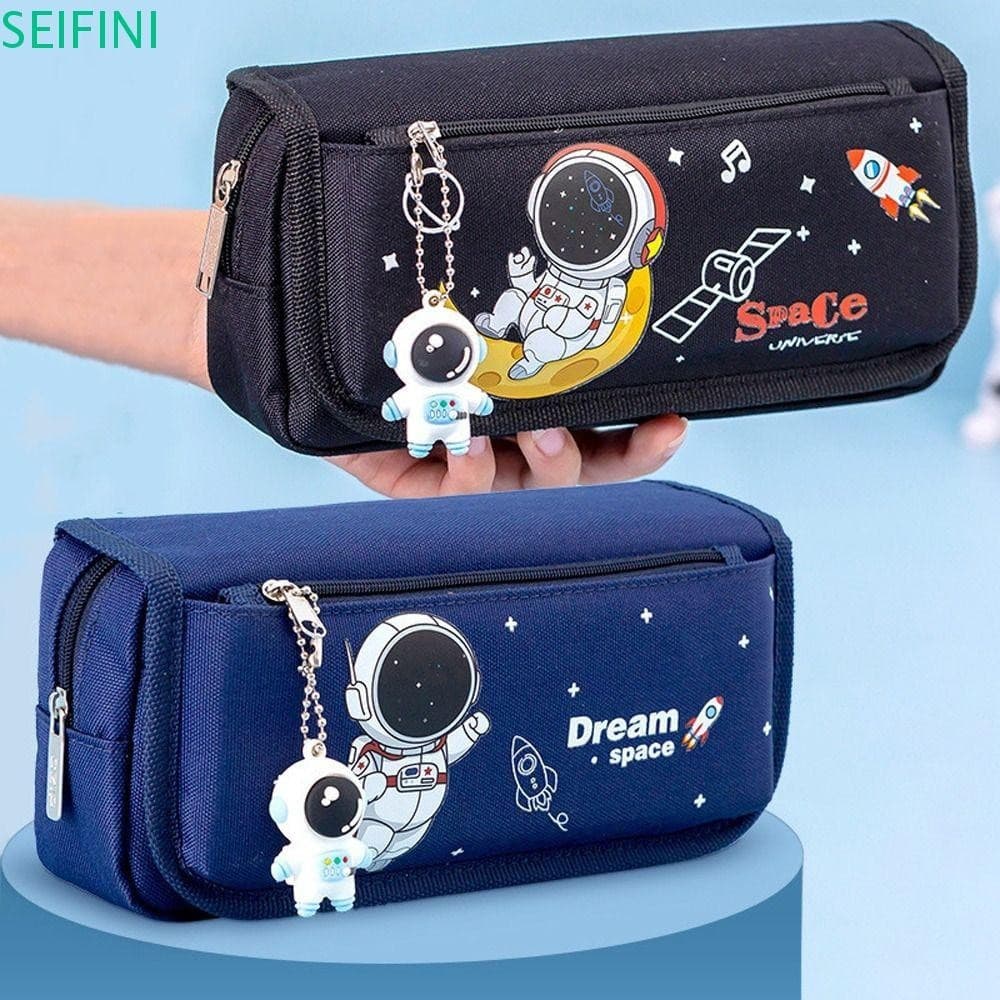 Estojo de Lápis Astronauta SEIFINI, Bolsa de Papelaria de Lona de Dupla Camada, Grande Capacidade e Design Fofo