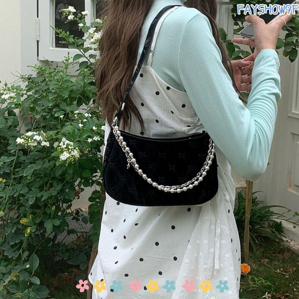 Bolsa De Ombro FAYSHOW , Couro Com Correntes , Bolsas Crossbody Combinadas Bordado Laço Doce