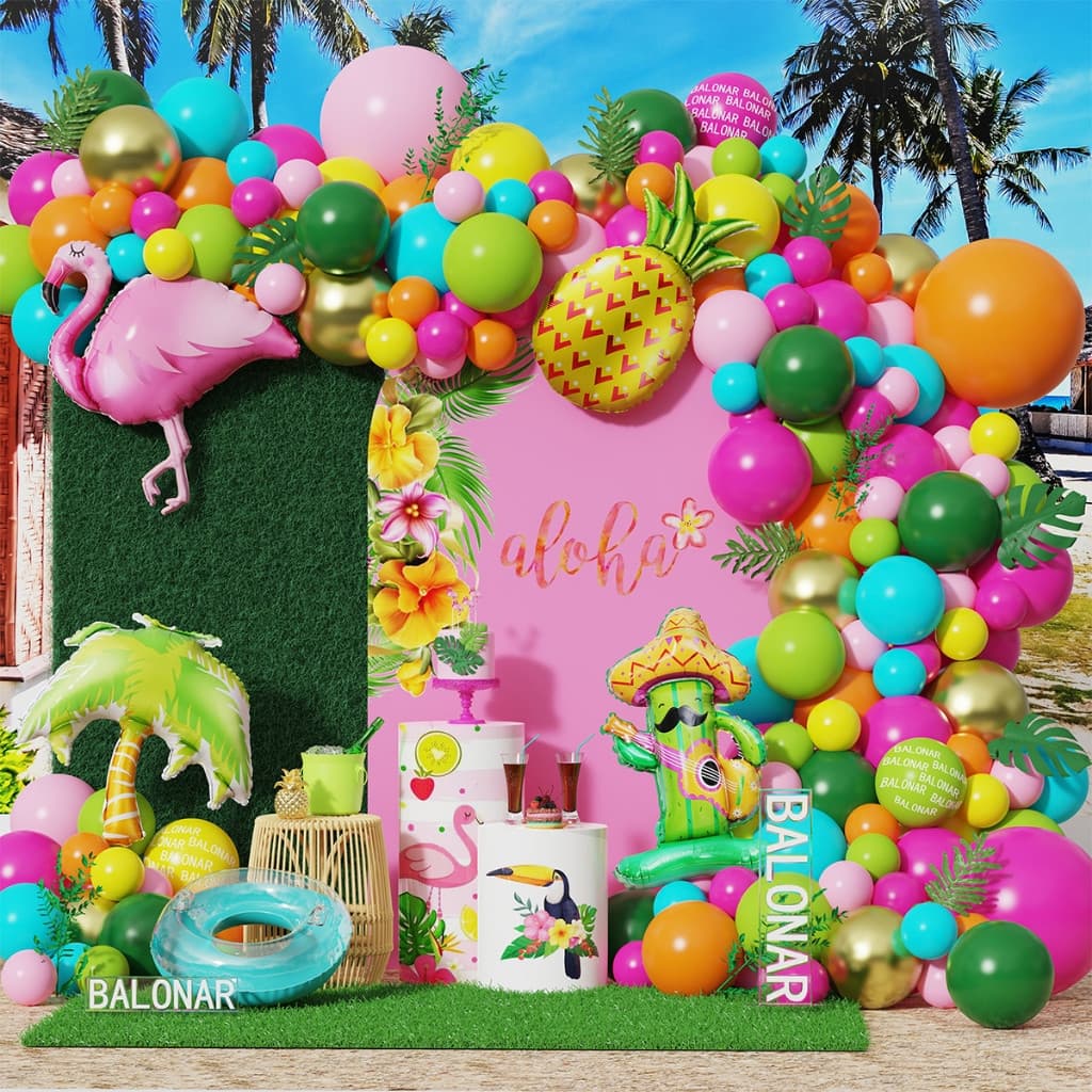 Conjunto de Balões Flamingo Havaiano com 123 Peças