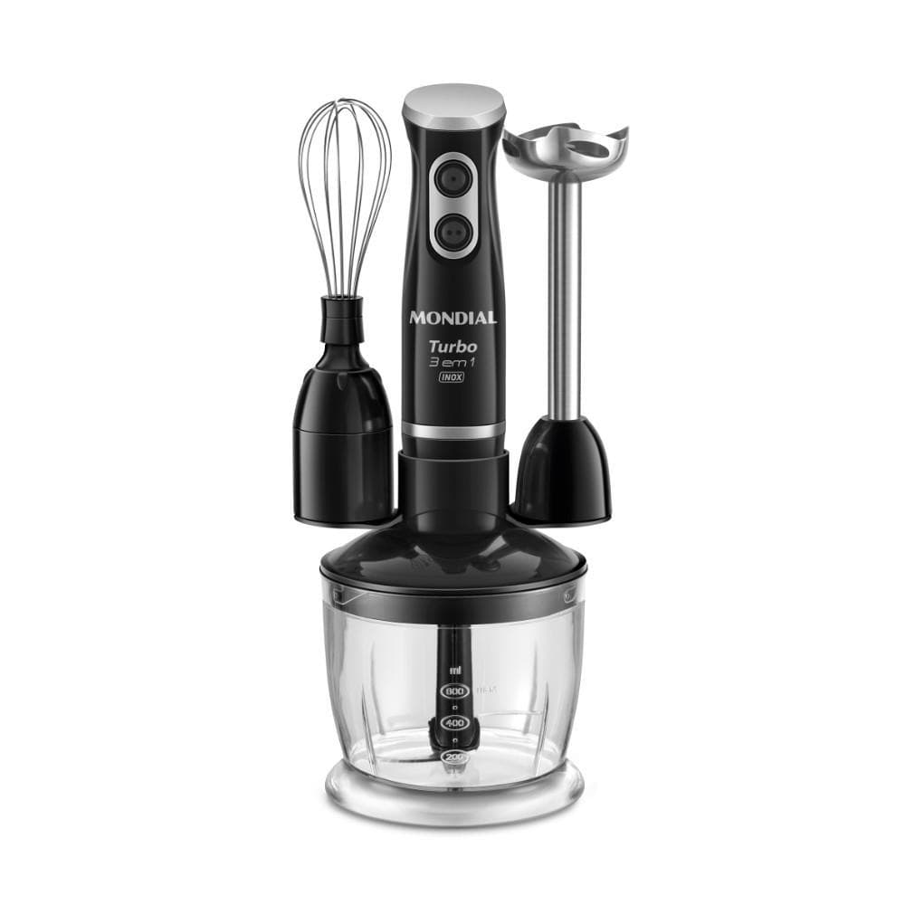 Mixer 3 em 1 Mondial M-18-BI 500W 220V Aço Inox Preto/Inox Função Turbo