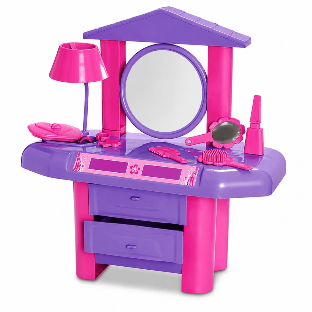 Penteadeira Infantil Divplast Com Espelho Infantil E Acessórios Roxo e Rosa Menina Brinquedo