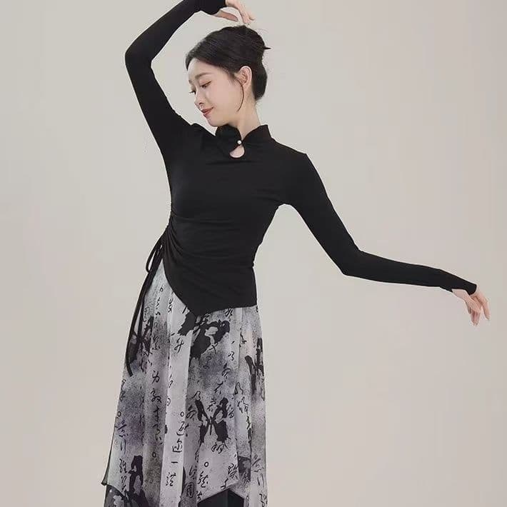 Y dança moderna camiseta de manga comprida feminino dança Bodysuit gola alta prática roupas arte arqueológica Eth