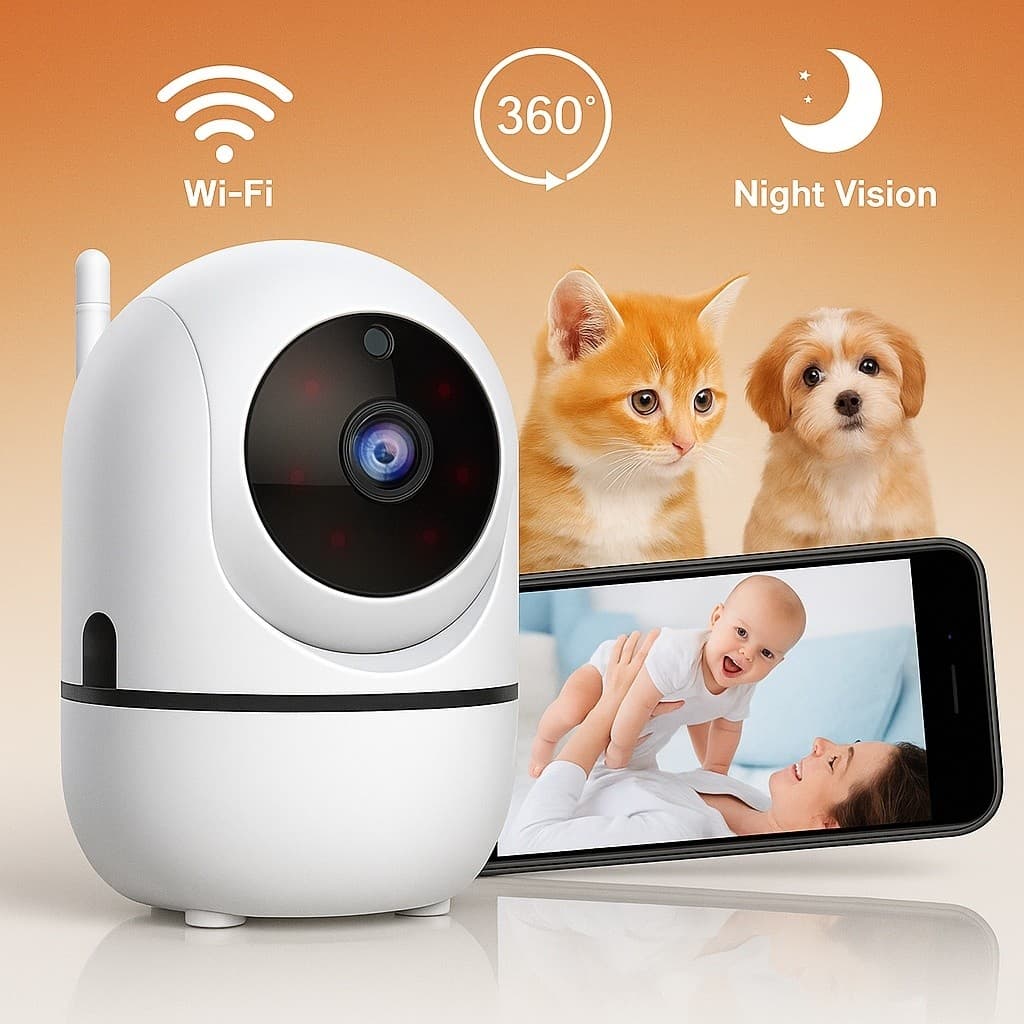 Babá Eletrônica Câmera De Seguraca Wi-Fi 1080p Pet Giratória Visão Noturna Infravermelho Com Microfone