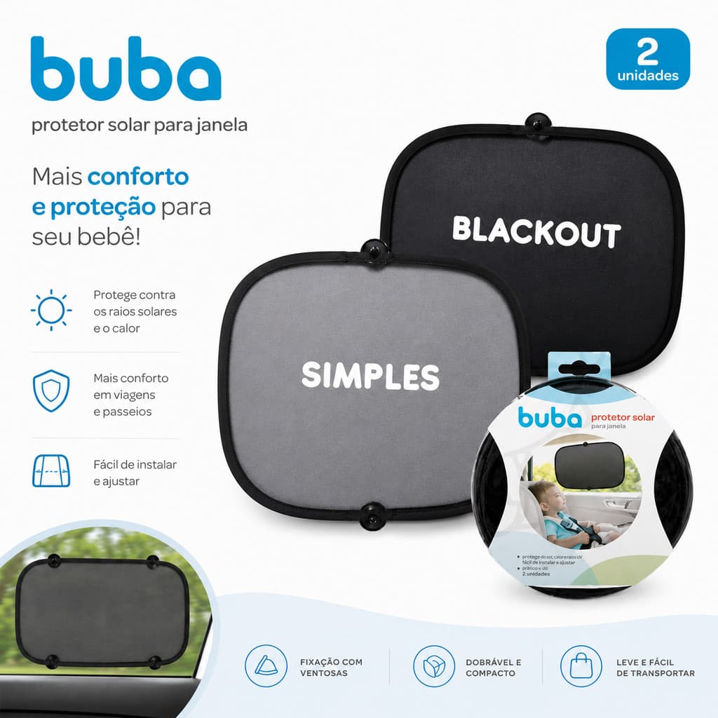 Kit 2 Protetores Solar Infantil Buba Para Carro Com Ventosa