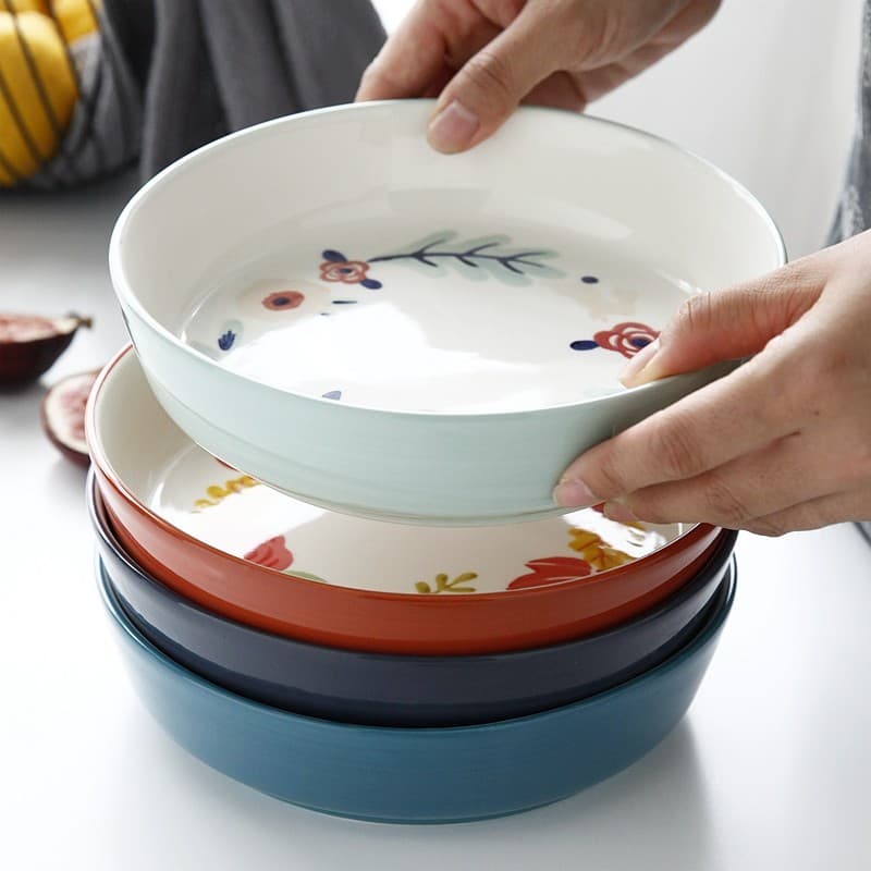 Prato de cerâmica japonês criativo doméstico único prato de sopa prato de arroz grande prato de salada de frutas prato d