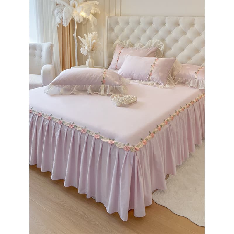 2025 Novo estilo de renda francesa estilo princesa saia de cama de algodão peça única verão colcha de algodão puro quatr