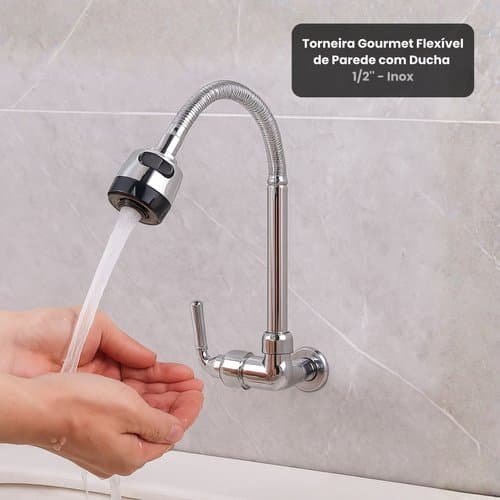 Torneira Gourmet Flexivel Parede Cozinha Ducha Inox Resistente Pratica Moderna