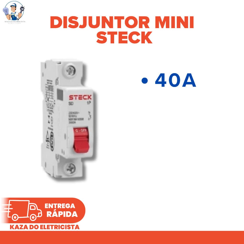 Kit c/2 Disjuntor Steck 1P Curva C DIN Original | 40A | Proteção Elétrica Residencial