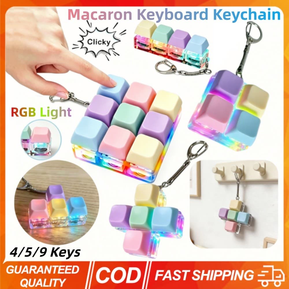 4/5/9 Teclas Teclado Para Alívio Do Estresse Chaveiro Macaron Keycap Com Luz RGB Brinquedo De Dedo DIY Descompressão Gad