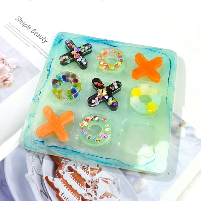 GODD Tic Tac Toe XO Jogo De Tabuleiro Moldes De Resina Diversão Jogos De Família Fundição Epóxi De Silicone Para Decoraç