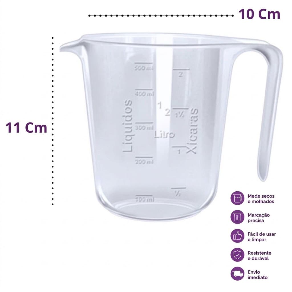 Jarra Medidora 500ml Injetemp Copo Graduado Medidor De Líquidos Secos Plástico Resistente  Alça Cozinha Confeitaria Bolo