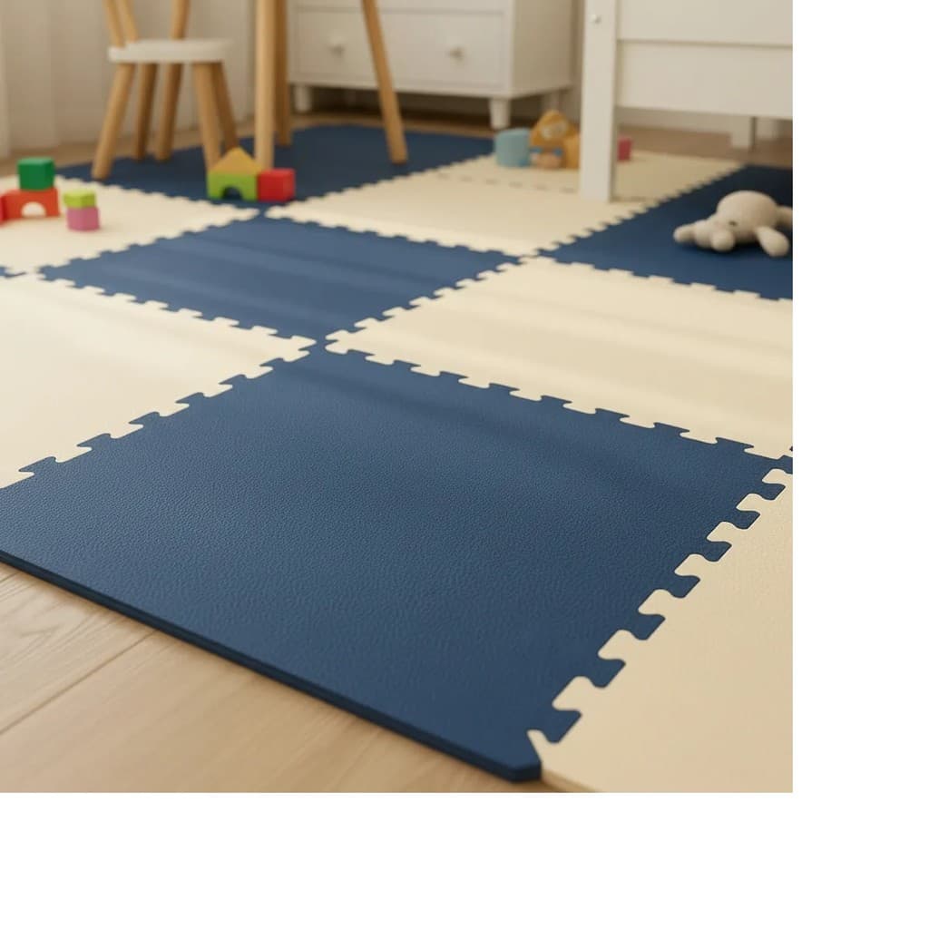 Kit 10 Tatame Tapete Eva 50x50x1cm 10mm AZUL MARINHO e CREME com Bordas de Acabamento Linha Premium