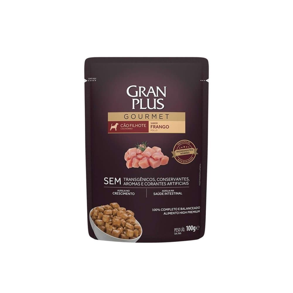 Ração Úmida GranPlus Sachê Gourmet Frango para Cães Filhotes 18X100