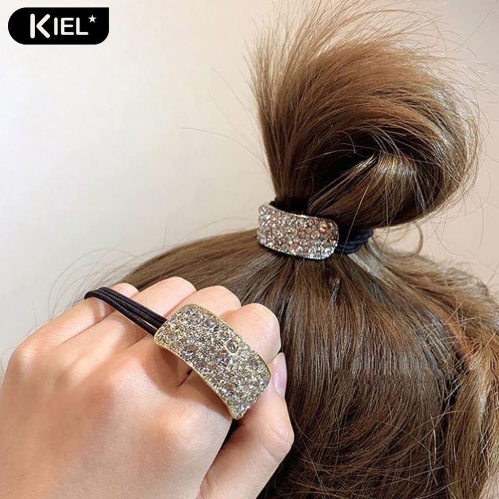 [KIEL] 2 Peças De Laços De Cabelo Com Decoração De Strass Brilhante Suporte De Rabo De Cavalo Elástico Corda Acessórios