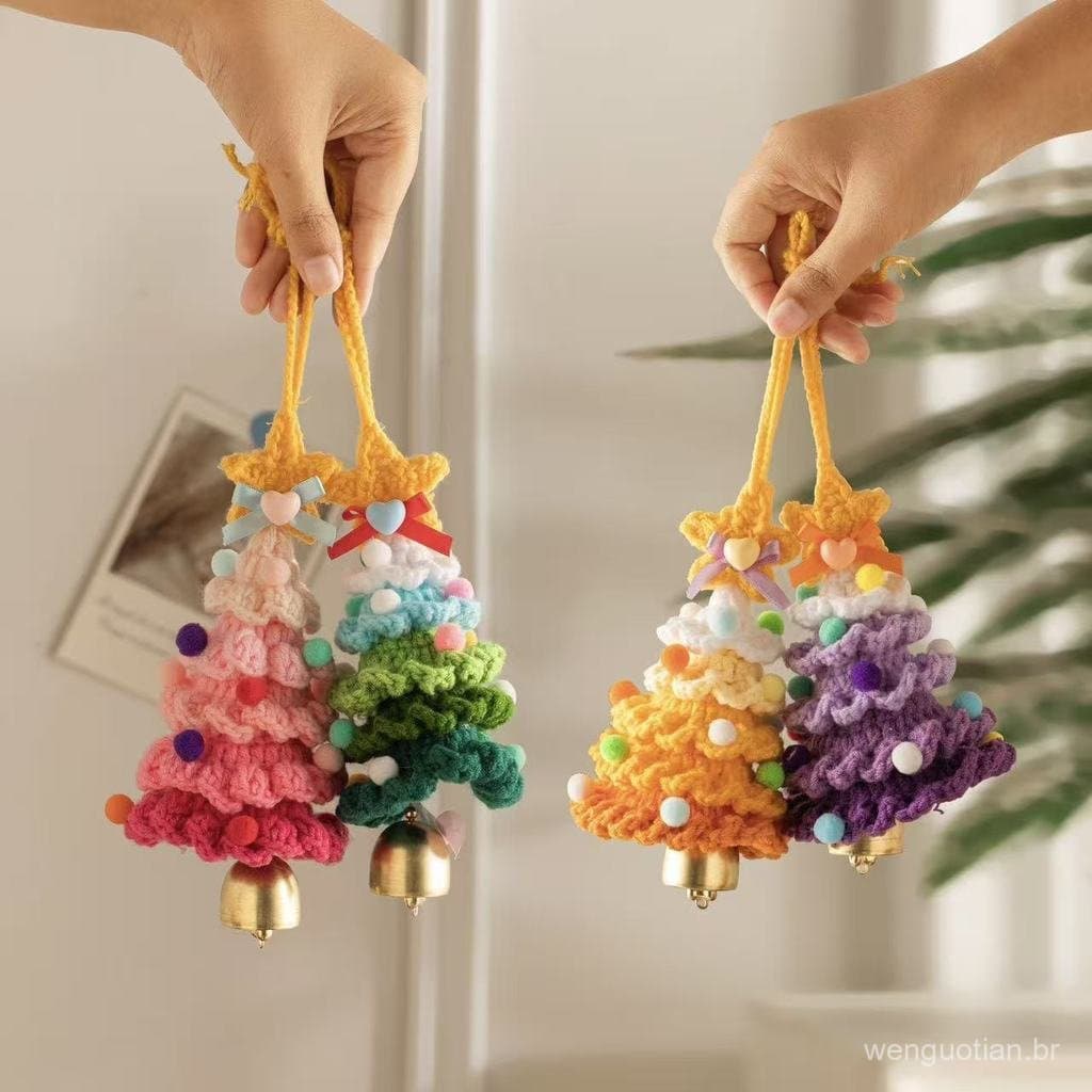 Pingente de Árvore de Natal de Crochê de Fio, Decoração Criativa Colorida de Pelúcia, Ornamento de Natal de Crochê JRJC