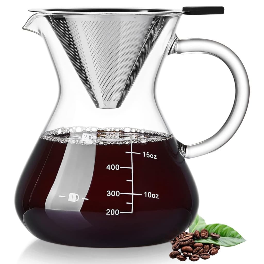 POKALOTEA Cafeteira 500ml  
Filtro de café reutilizável em aço inox  
Compatível com micro-ondas