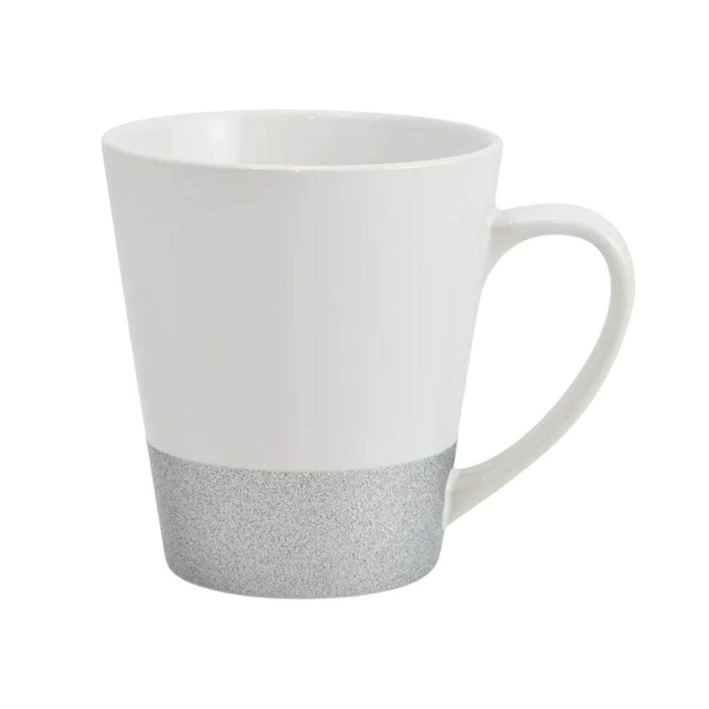 Caneca de Cerâmica Cônica com Base Glitter Prata para Sublimação - 325ml