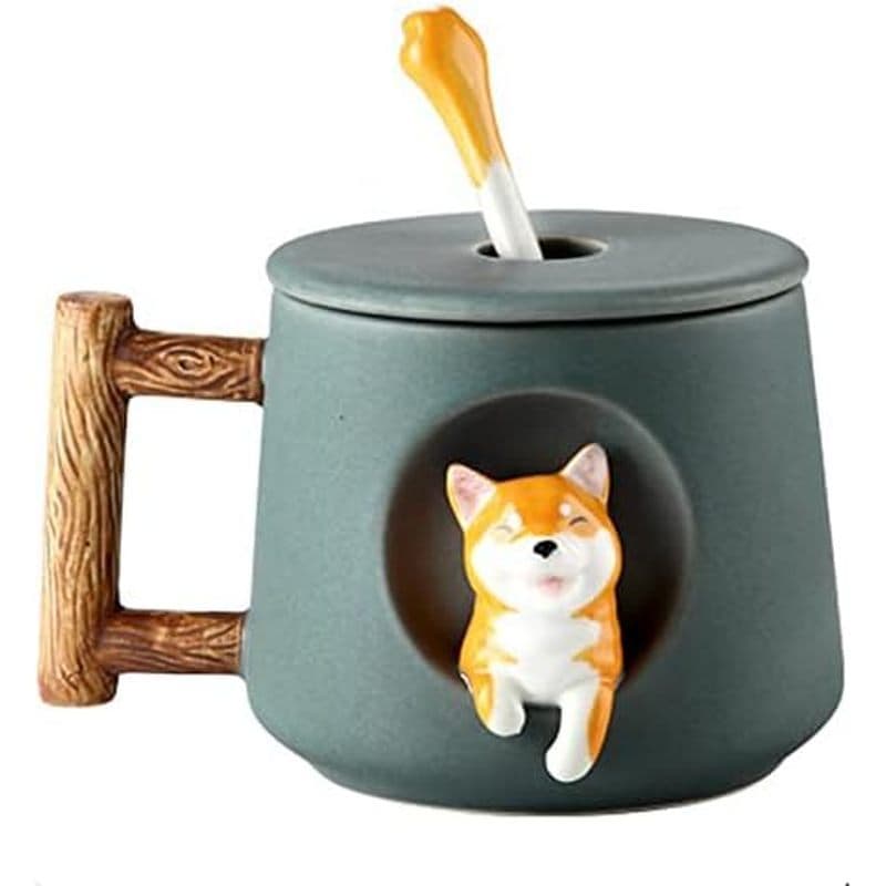 Xícara De Casal , Caneca De Café De Cerâmica Com Tampa , Familiar Escritório , Alça Côncava Padrão De Grão De Madeira ,