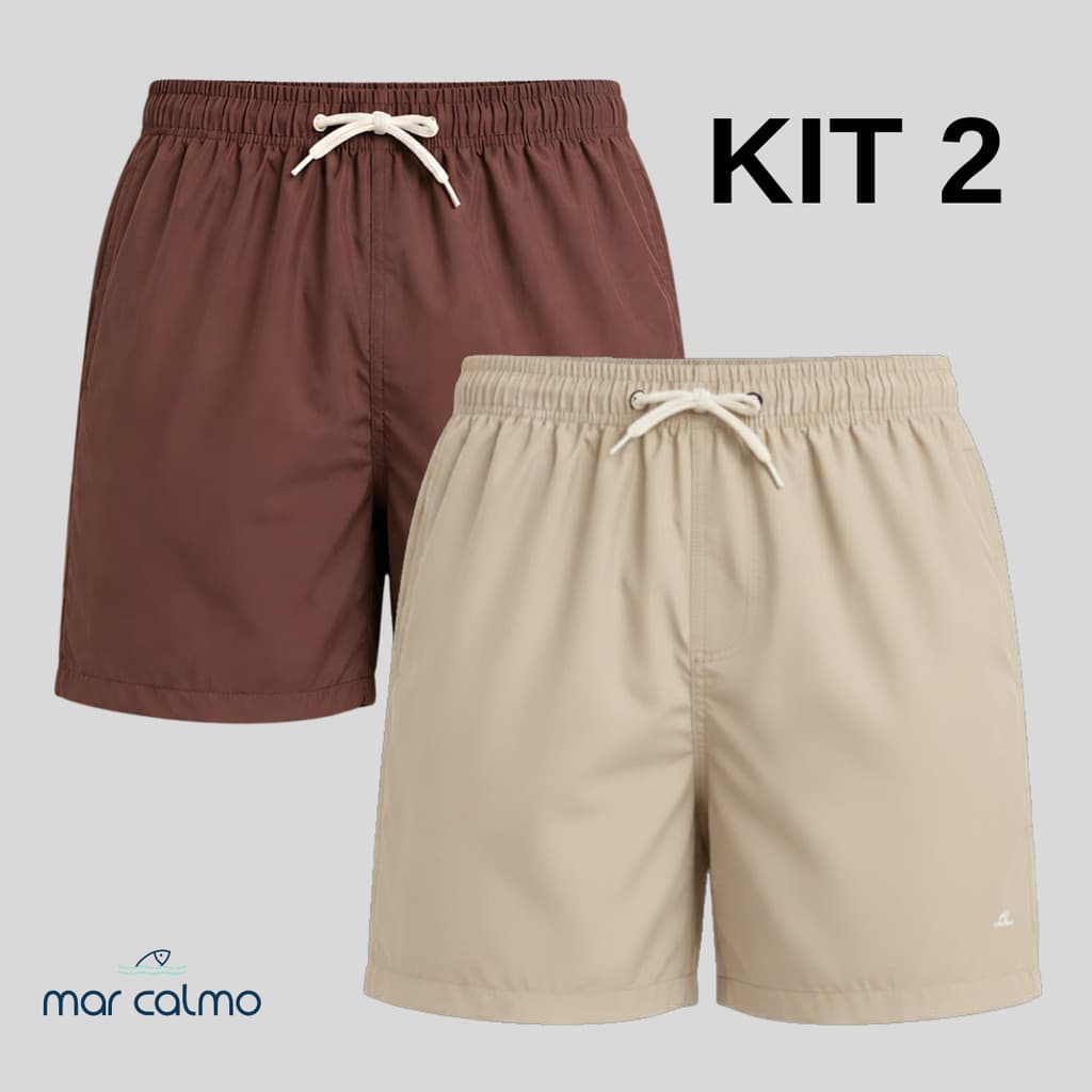 Kit 2 masculino short tactel mauricinho 3 bolsos elastano premium cadarço cru corrida caminhada academia praia surf