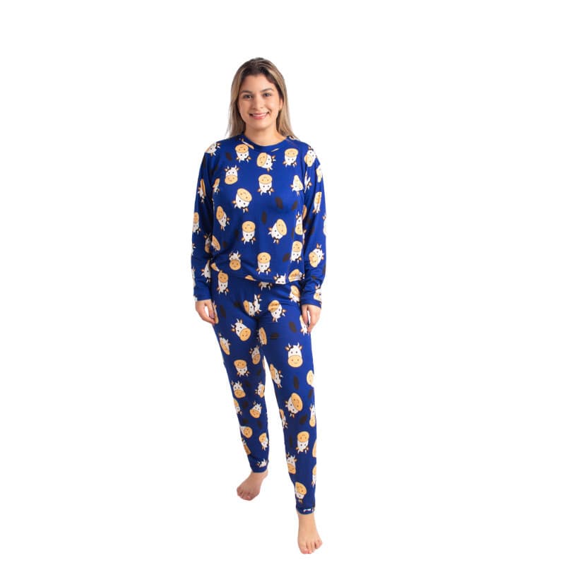 Pijama De Frio De SUEDE Blusa Longa + Calça Pelúcida ESTAMPAS VARIADAS