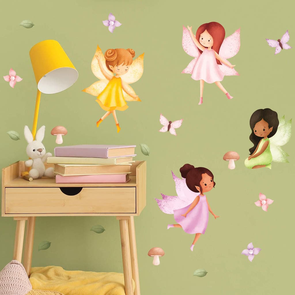 Adesivo de Parede Infantil Fadas Coloridas Quarto de Menina - 19 adesivos